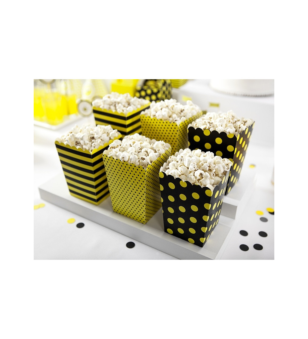 Krabičky na popcorn - žluté-černé 6 ks