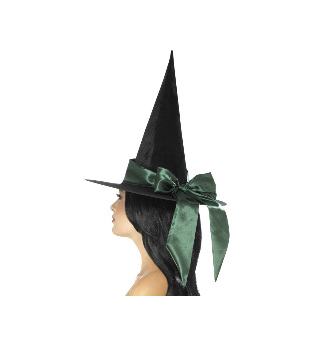 Čarodějnický klobouk s mašlí - zelenou