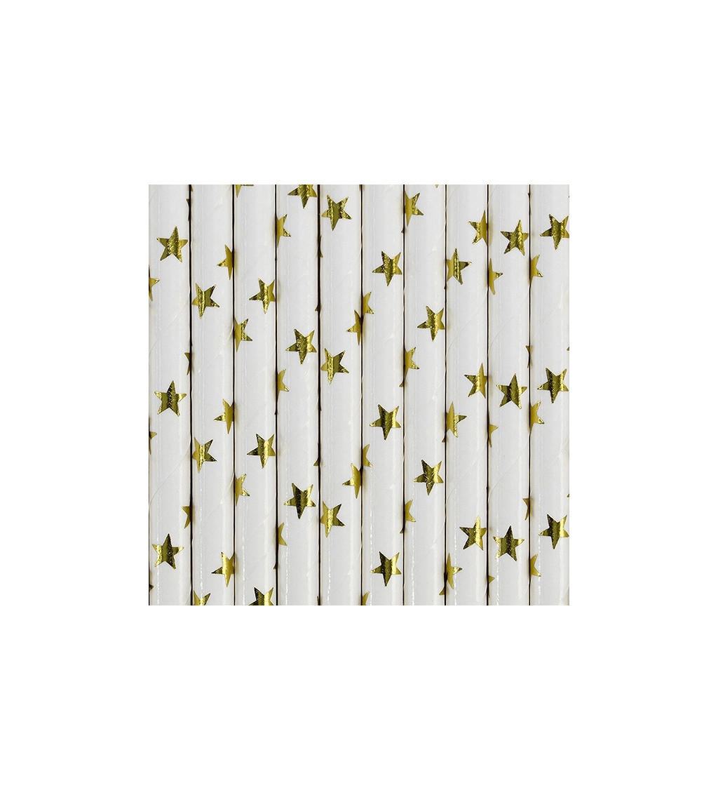 Brčka papírová se zlatými hvězdami - bílá