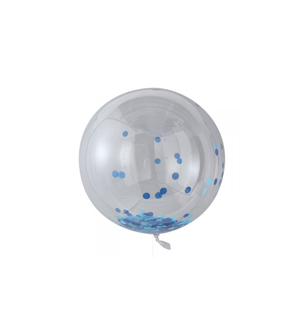 Balónek - velký s modrými konfetami 3 ks