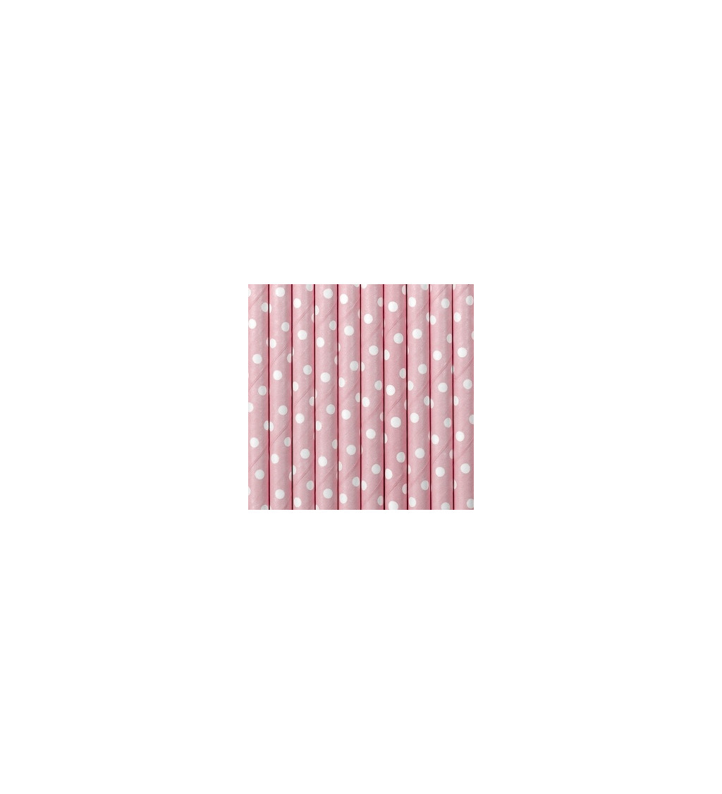 Brčka papírová s puntíky - světle růžová