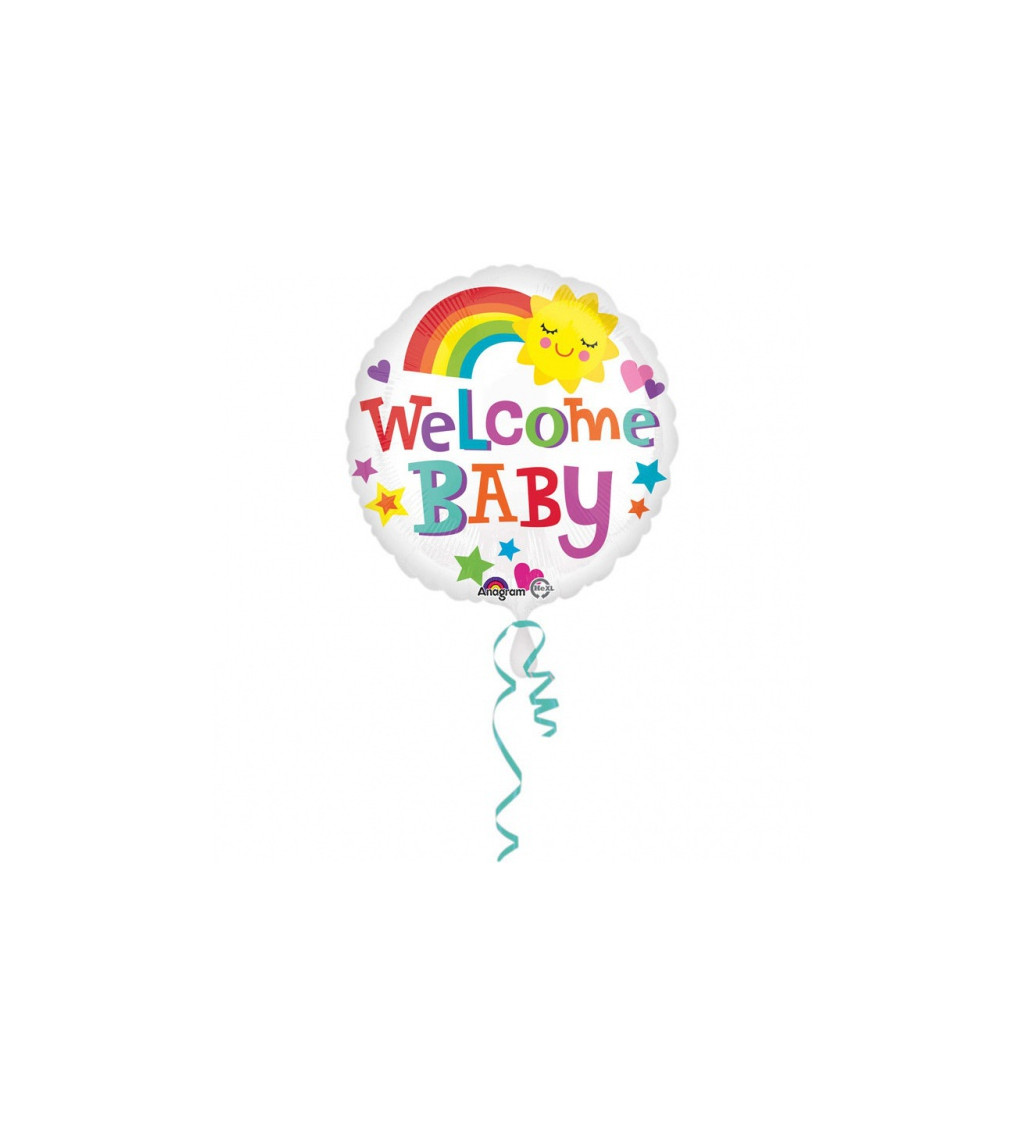 Fóliový balónek Welcome Baby s duhou