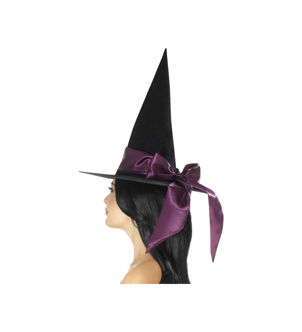 Čarodějnický klobouk s mašlí - fialovou