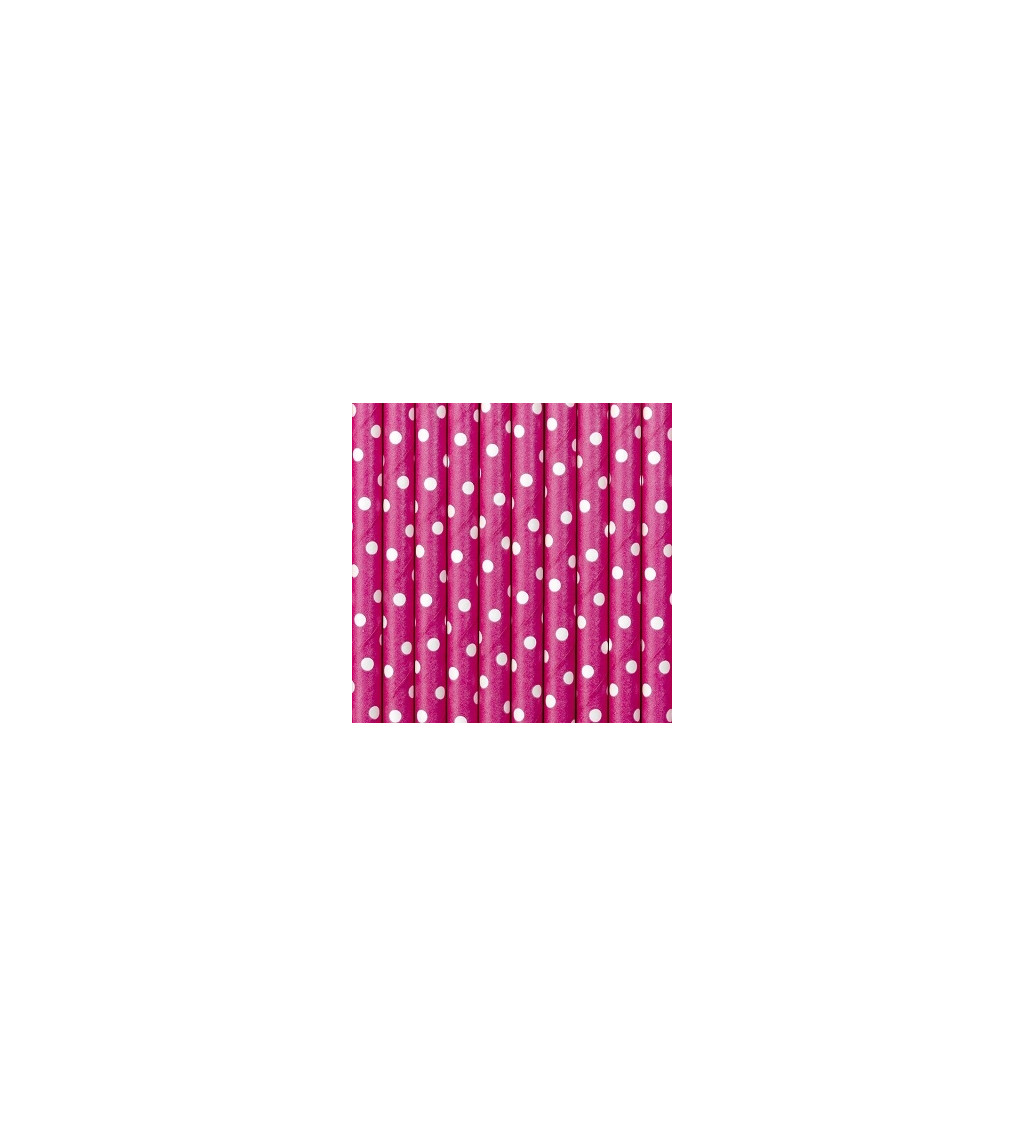 Brčka papírová s puntíky - tmavě růžová