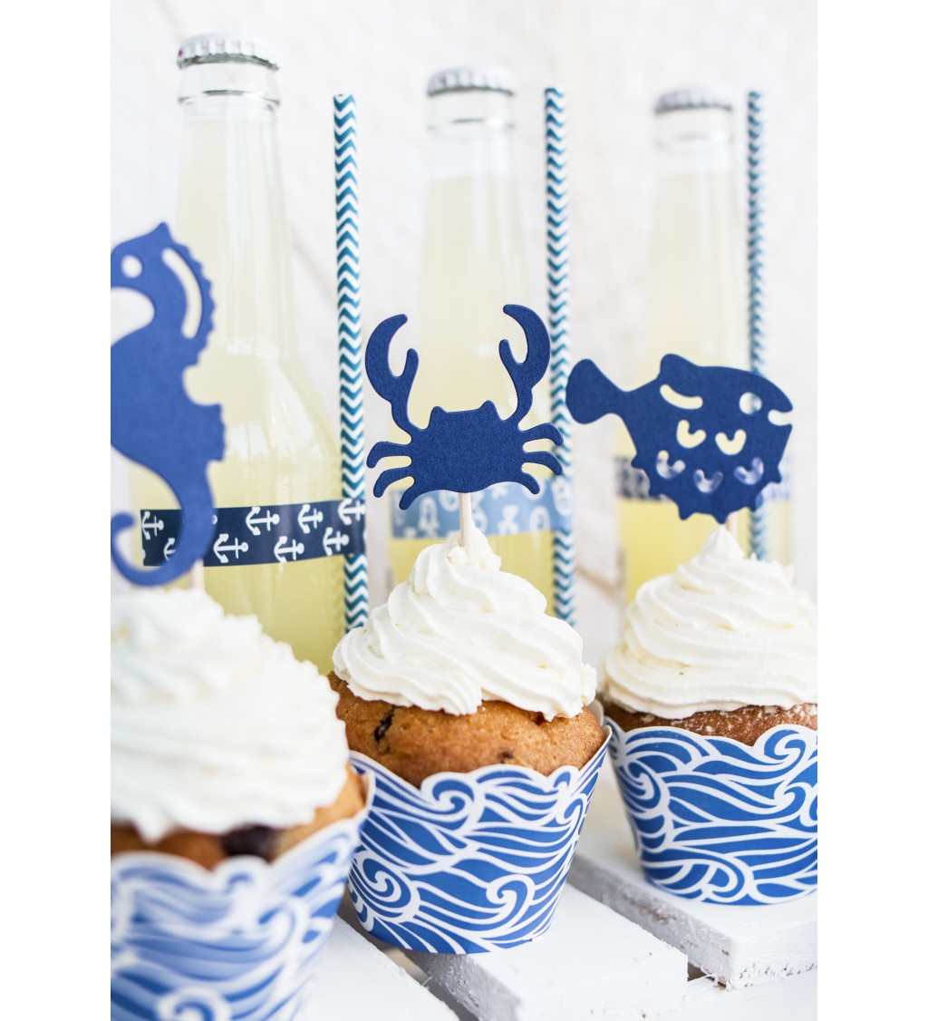 Kornoutky na cupcakes - modré vlnky 6 ks