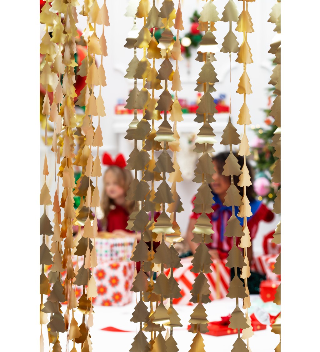 Závěs zlaté vánoční stromečky