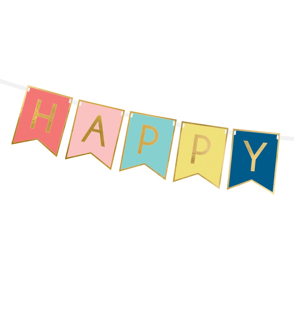 Girlanda s praporky - Happy Birthday barevná