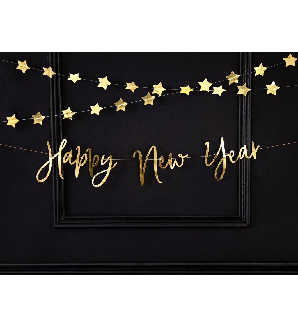 Banner Happy New Year, zlatý
