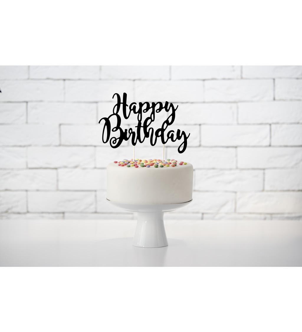 Dekorace na dort - Happy Birthday černá