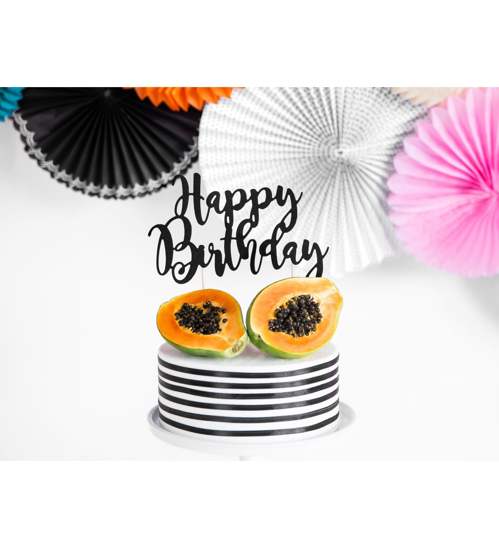 Dekorace na dort - Happy Birthday černá