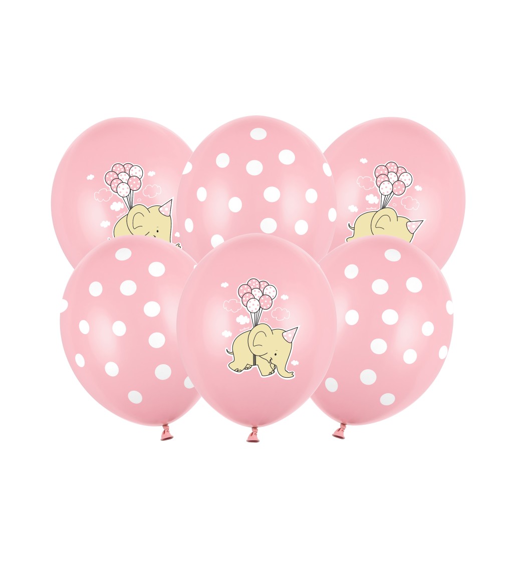Balonek - růžový mix slona s puntíčky 6 ks
