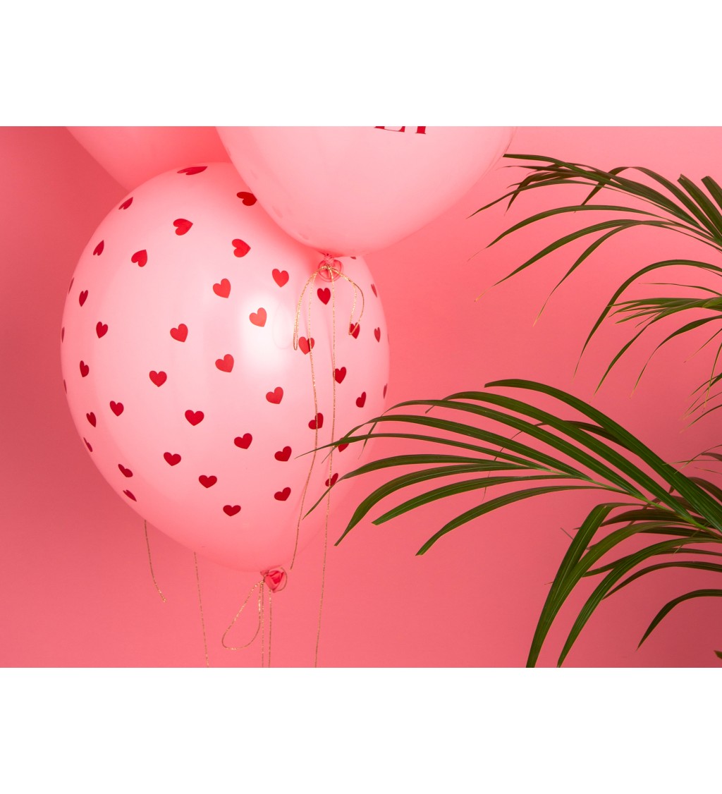 Balonek růžový se srdíčky - 6 ks
