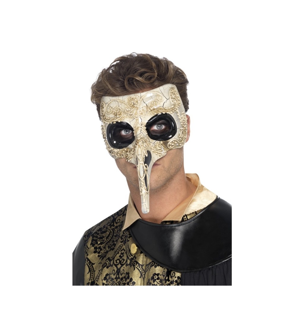 Benátská maska s nosem - krémová