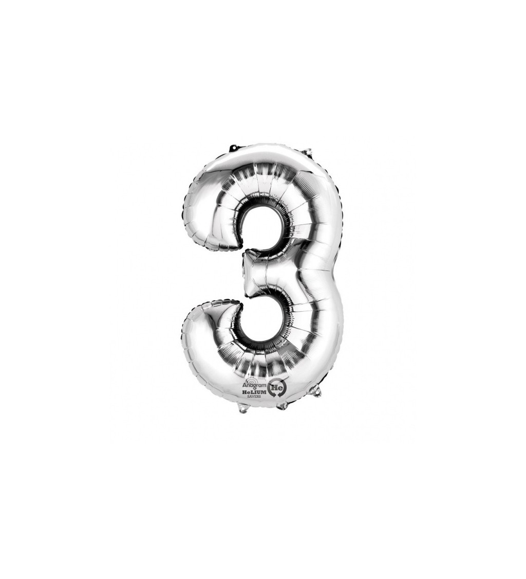 Balonek "3" - stříbrný