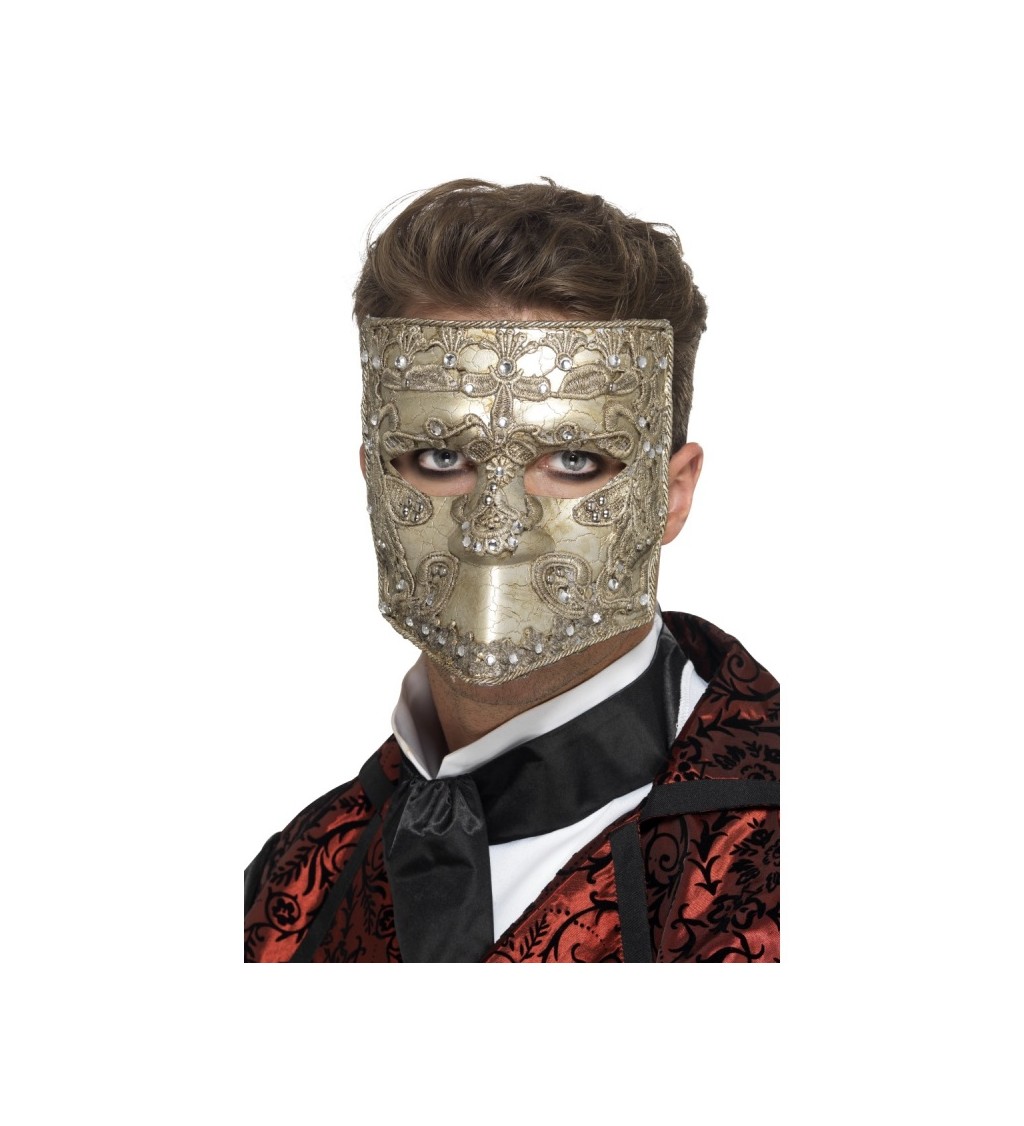 Benátská maska s krajkou - zlatá
