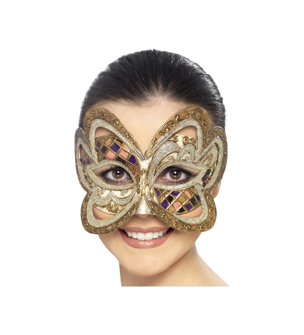 Benátská maska - zlatý motýl
