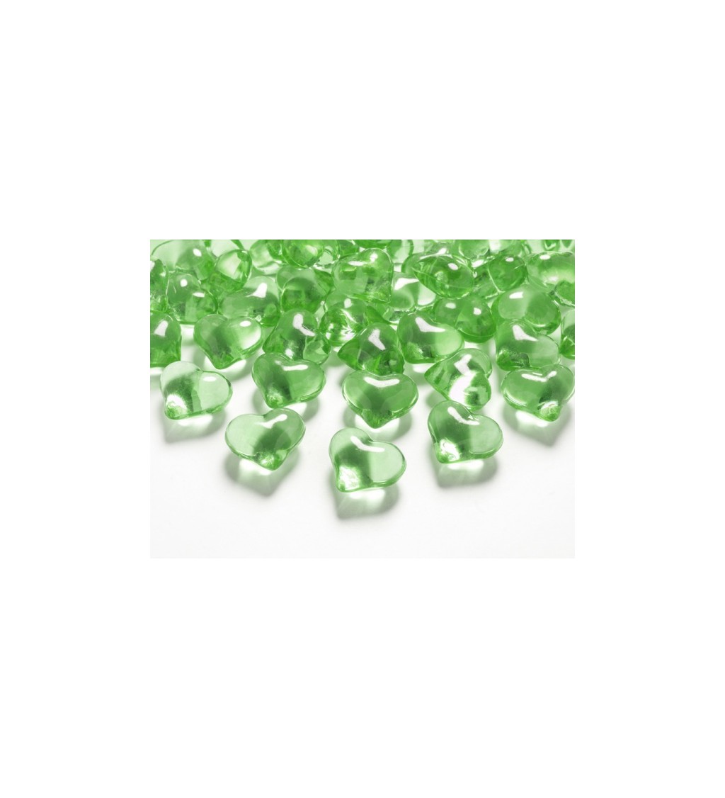Dekorativní krystalky srdíčka - světle zelené