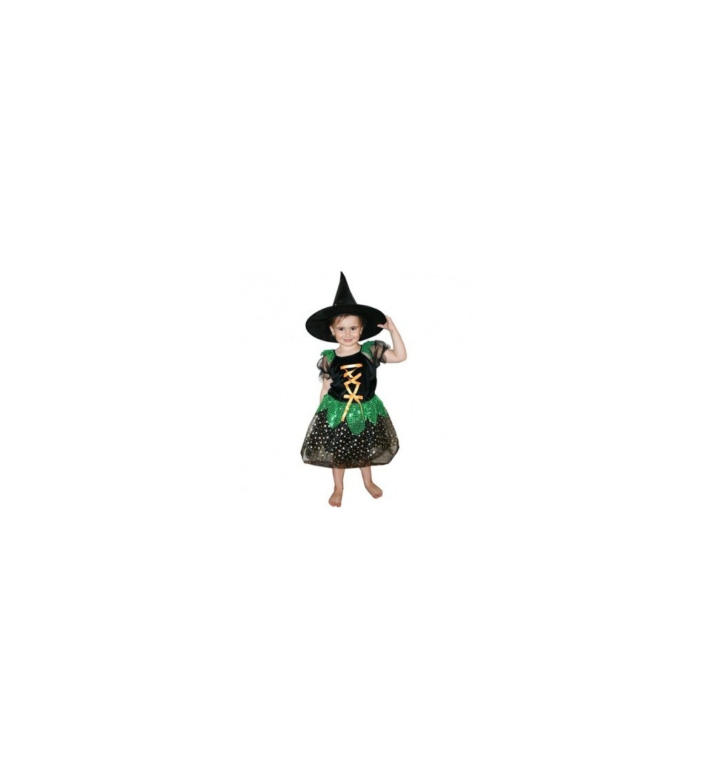 Dětský kostým "Zelená čarodějka"