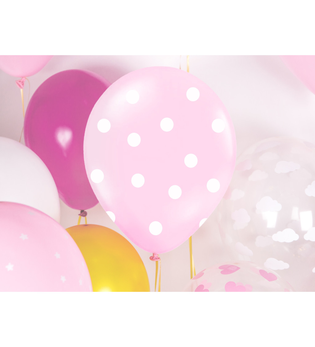 Světle růžový pastelový balónek s bílými puntíky - 6 ks