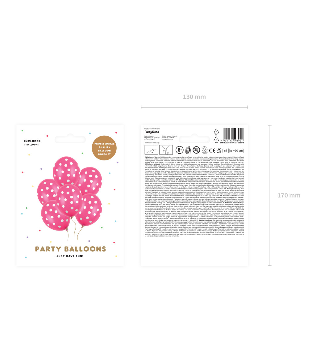 Balonek - tmavě růžový s bílými puntíky 50ks