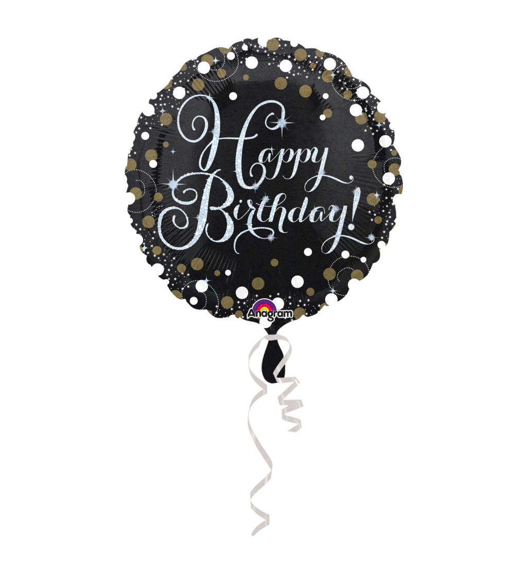 Fóliový balónek narozeninový - kulatý, černý