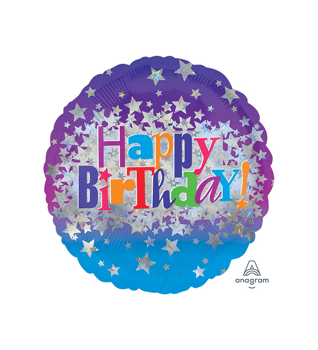 Fóliový balónek Happy Birthday s hvězdami