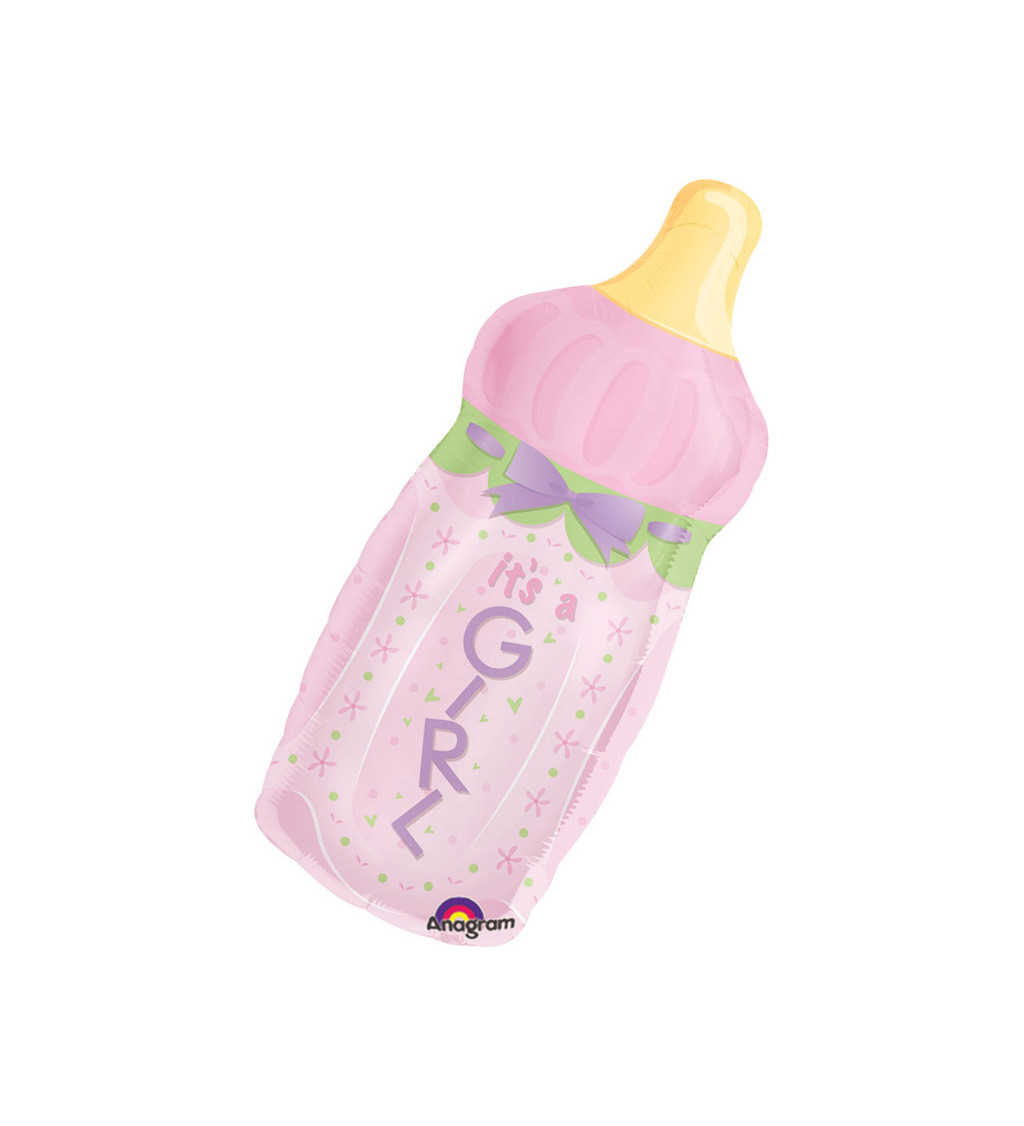 Fóliový balónek - růžová lahvička s nápisem "GIRL"