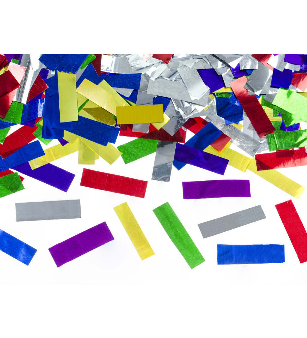 Vystřelovací konfety - metalické proužky - barevné