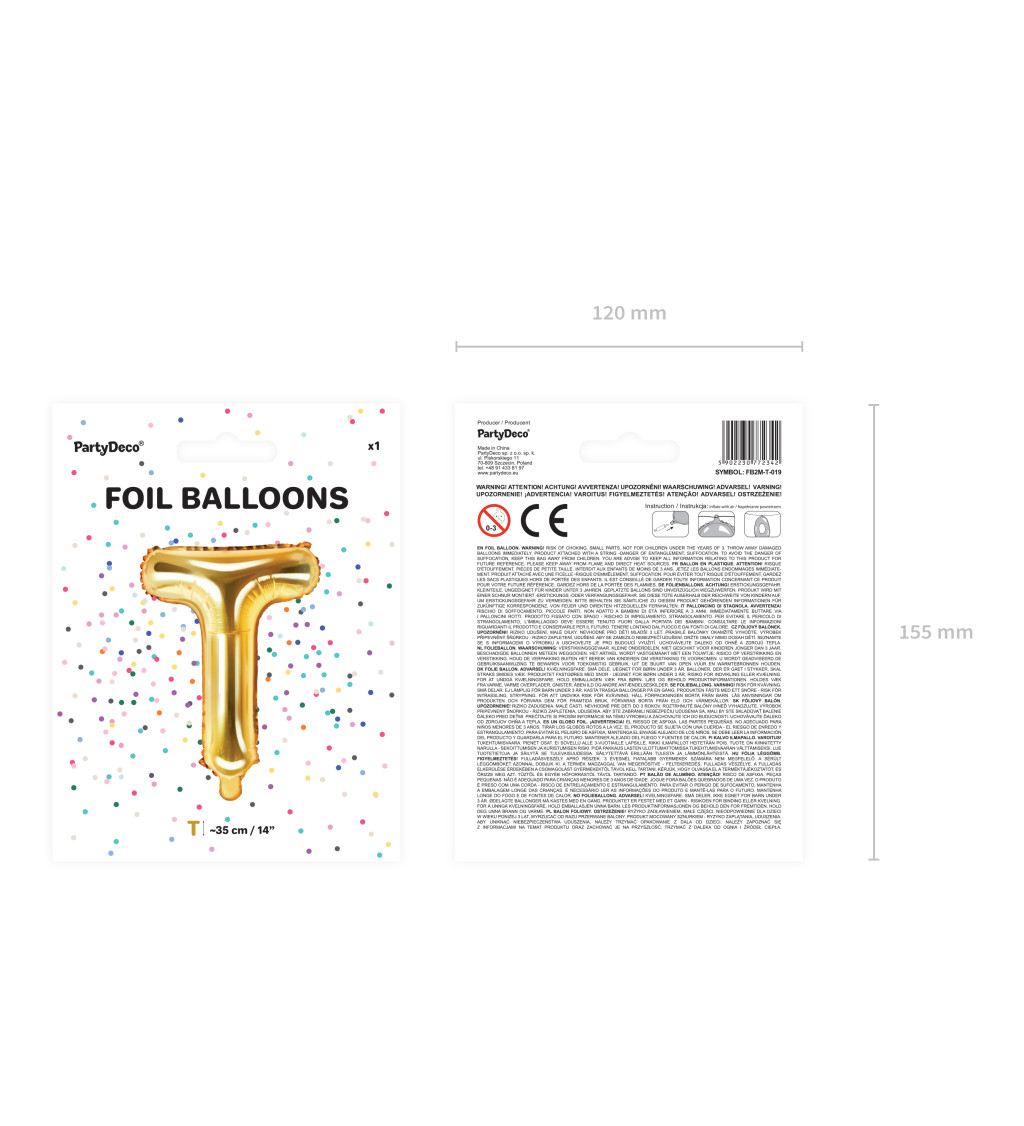 Fóliový balónek T- zlatý