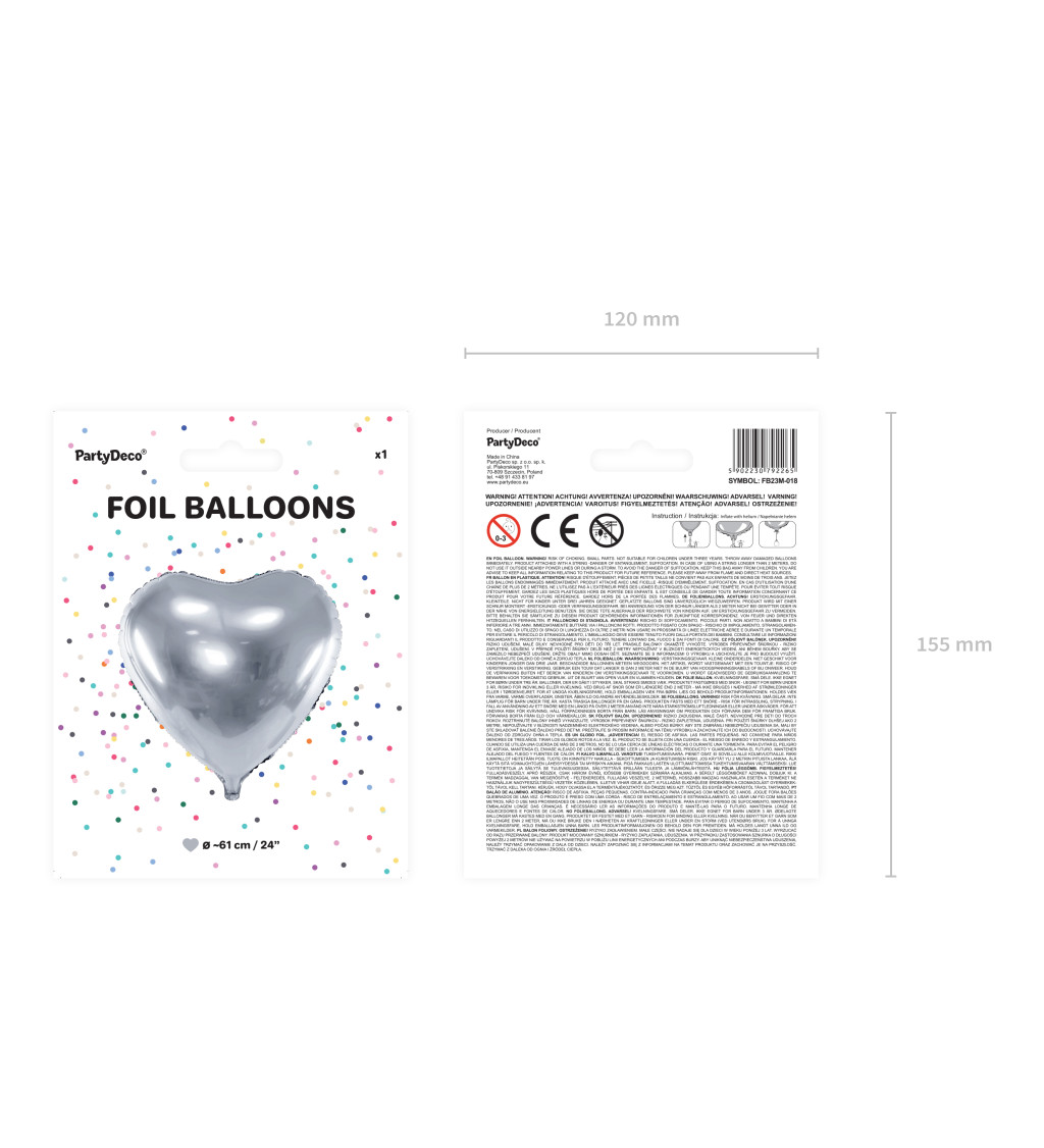 Fóliový balónek - stříbrné srdíčko