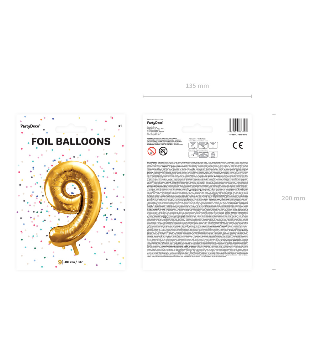 Fóliový balónek číslo 9 - zlatý
