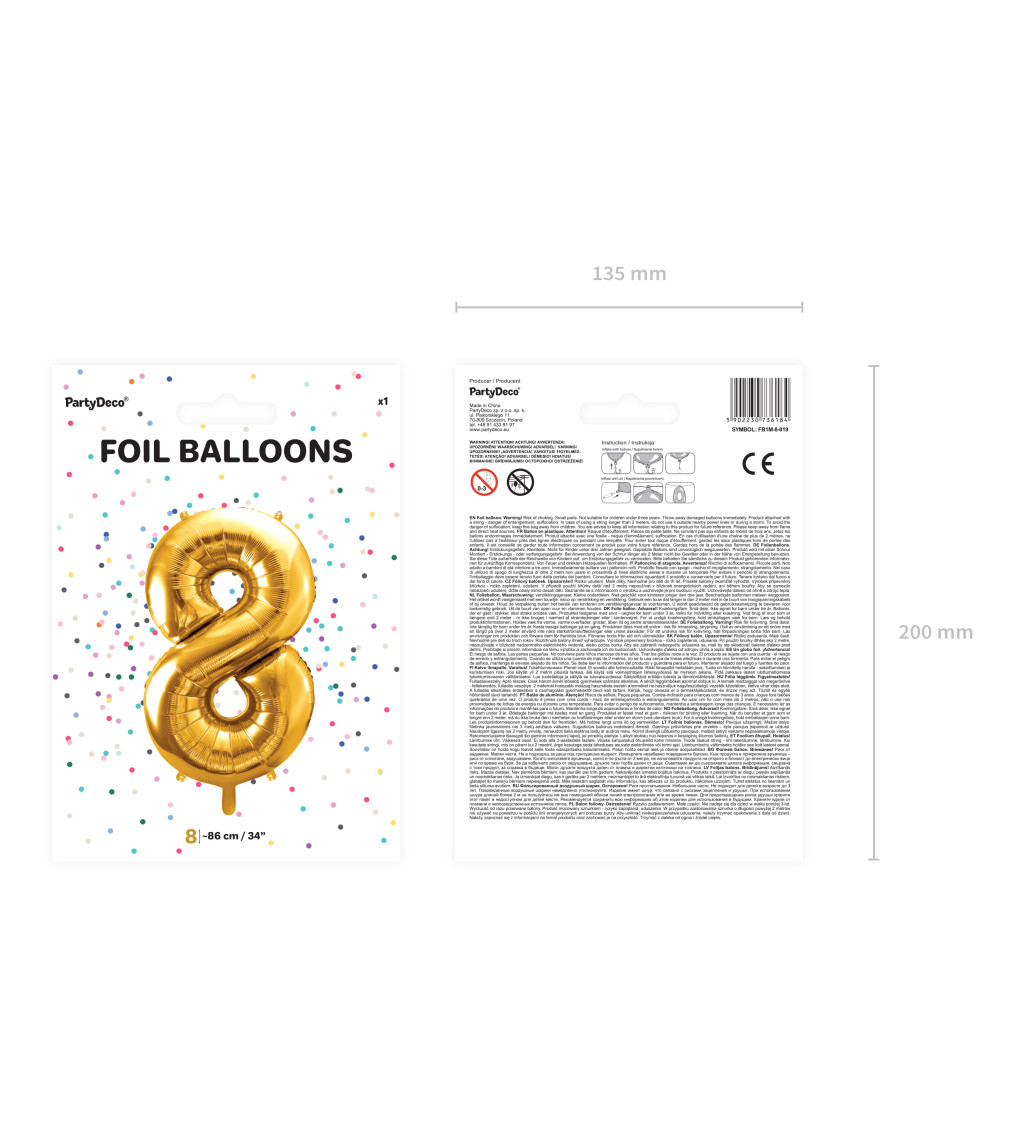 Fóliový balónek číslo 8 - zlatý