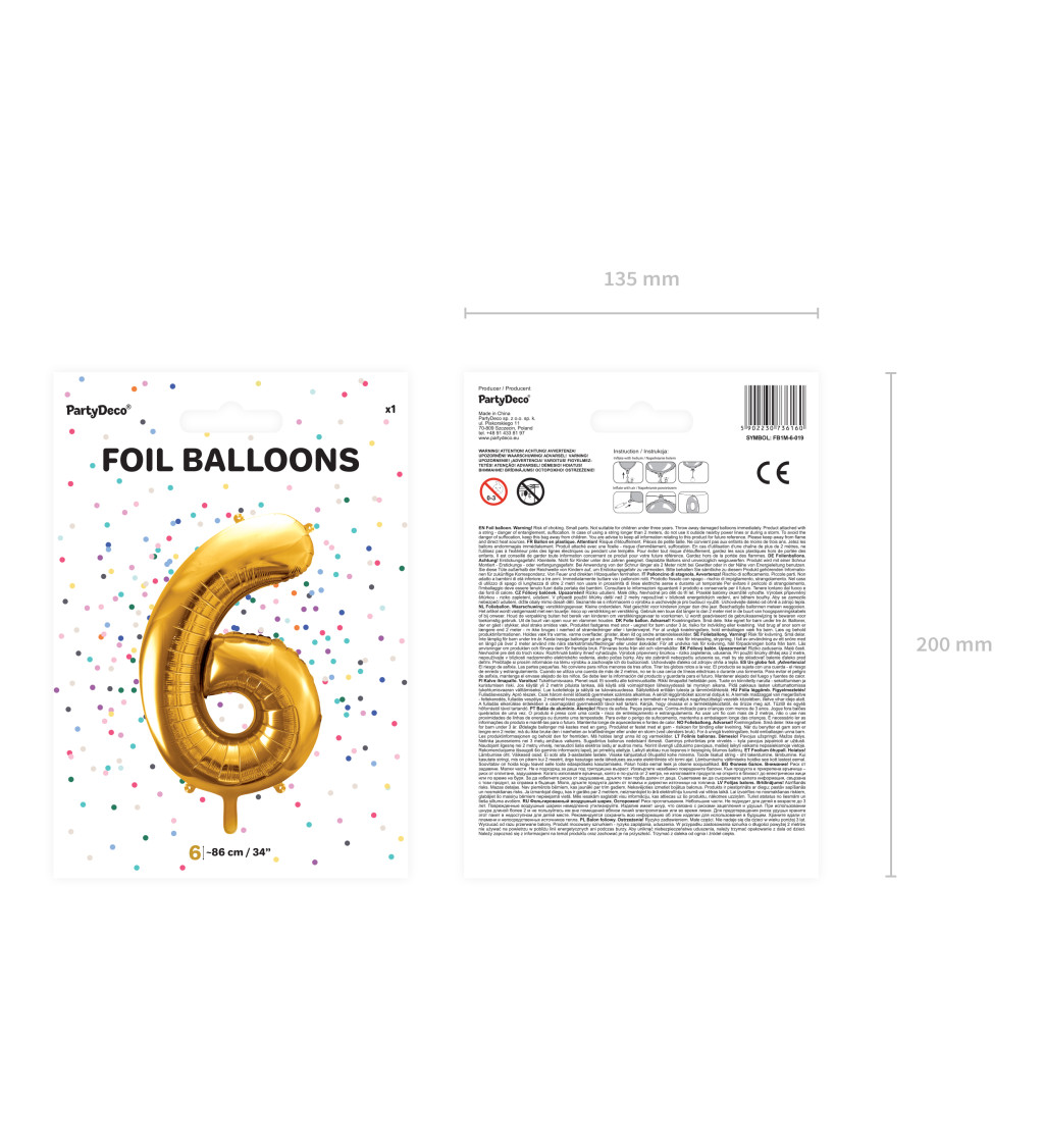 Fóliový balónek číslo 6 - zlatý