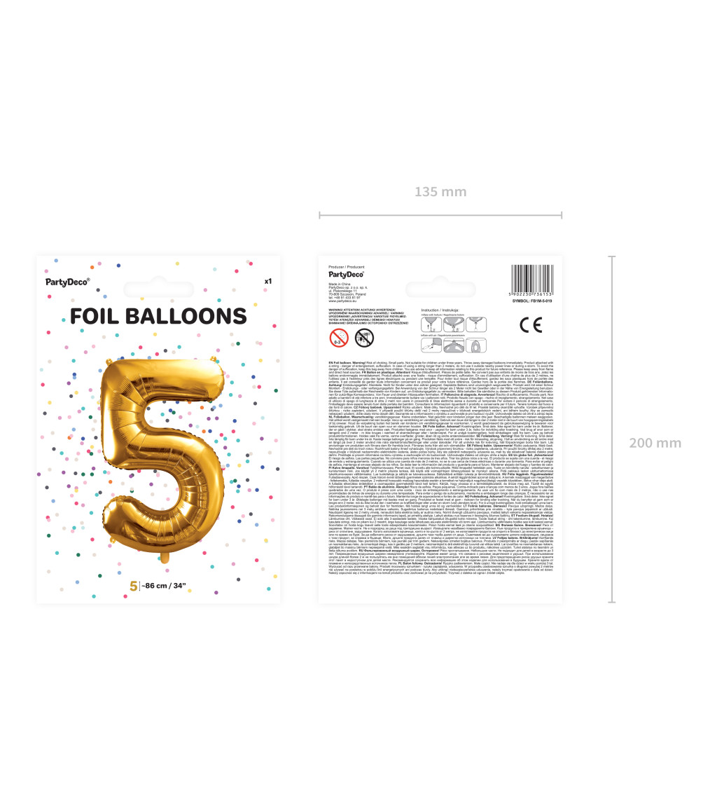 Fóliový balónek číslo 5 - zlatý
