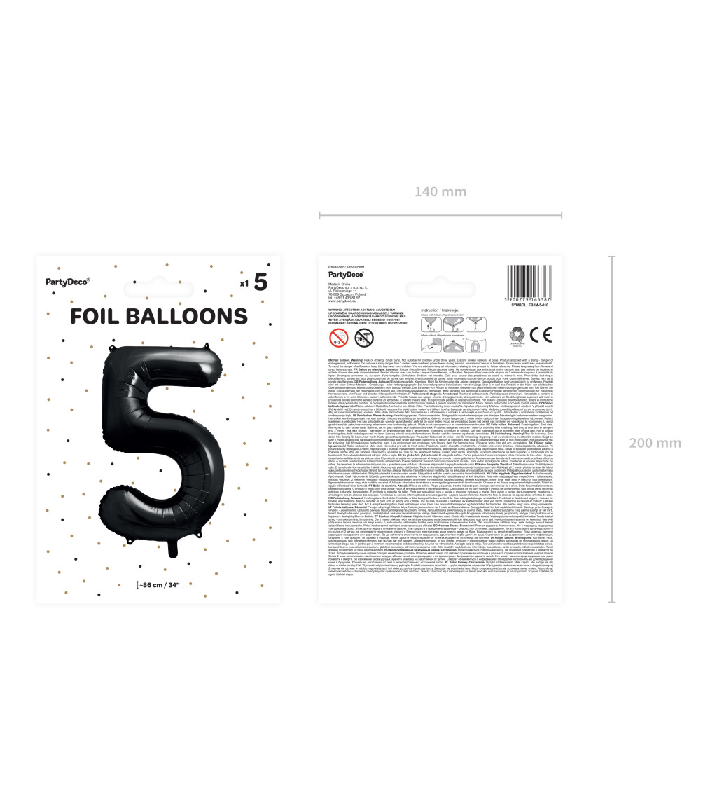Fóliový balónek číslo 5 - černý