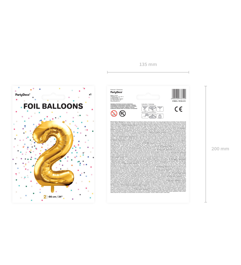 Fóliový balónek číslo 2 - zlatý
