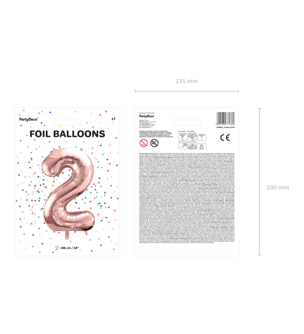 Fóliový balónek číslo 2 - rosegold
