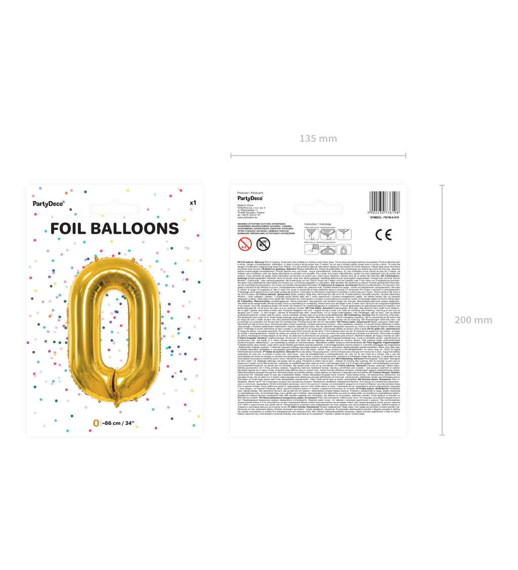 Fóliový balónek - zlaté číslo 0