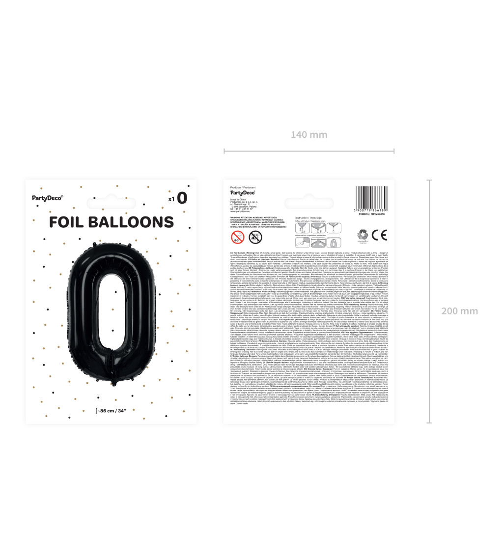 Fóliový balónek číslo 0 - černý