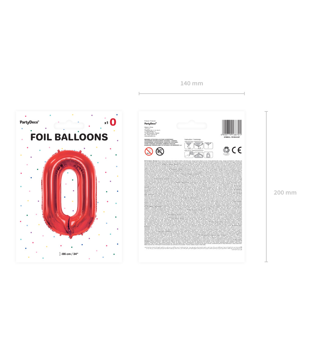 Fóliový červený balónek číslo 0