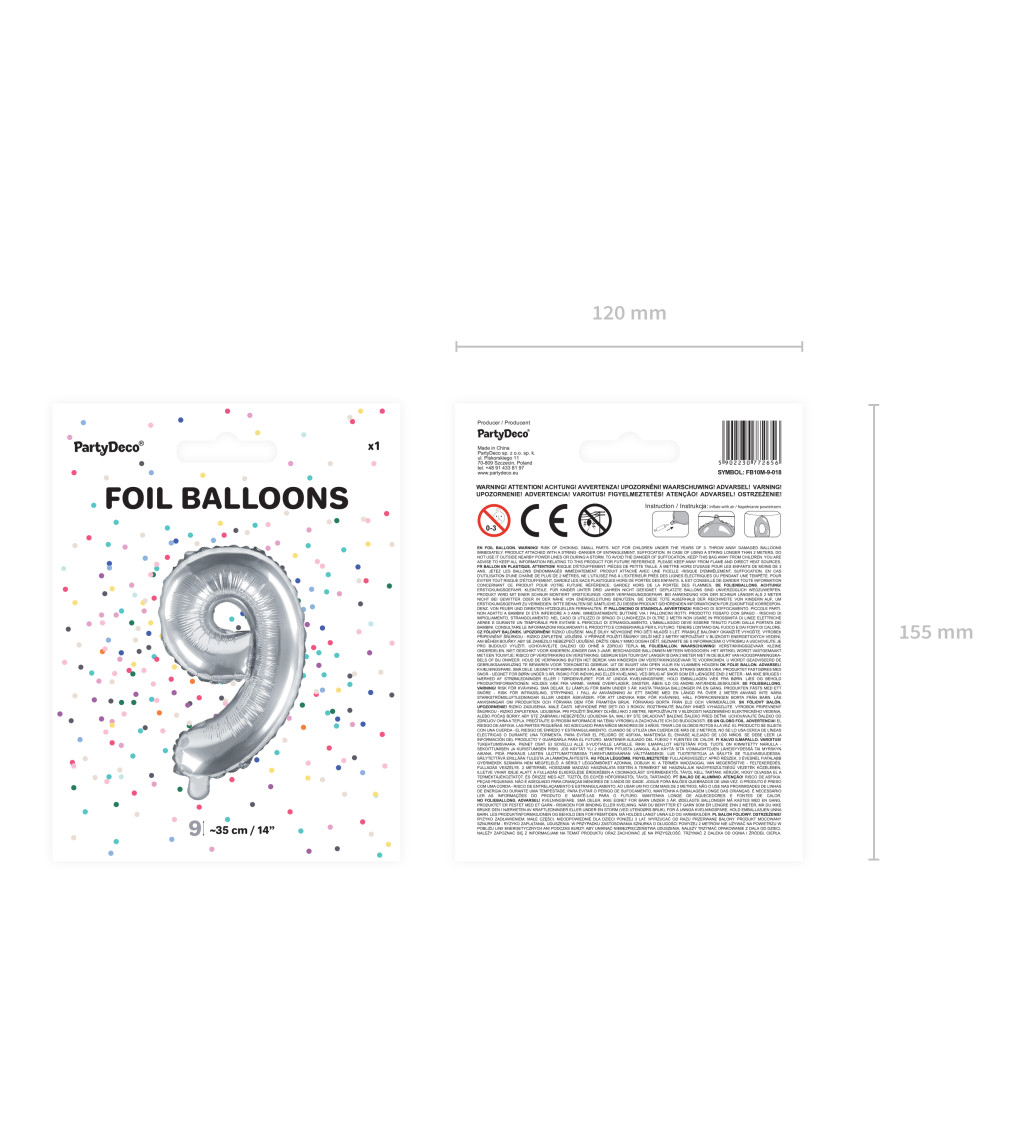 Fóliový balónek - stříbrné číslo 9