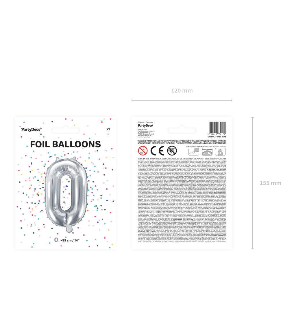 Fóliový balónek s číslem 0 - stříbrný
