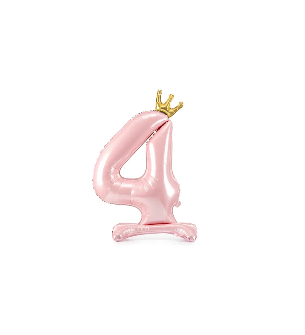 Fóliový balónek - stojící, růžové číslo 4 s korunou