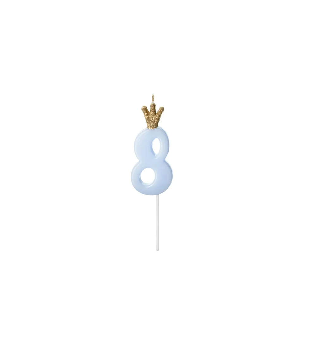Svíčka - modré číslo 8 s korunou