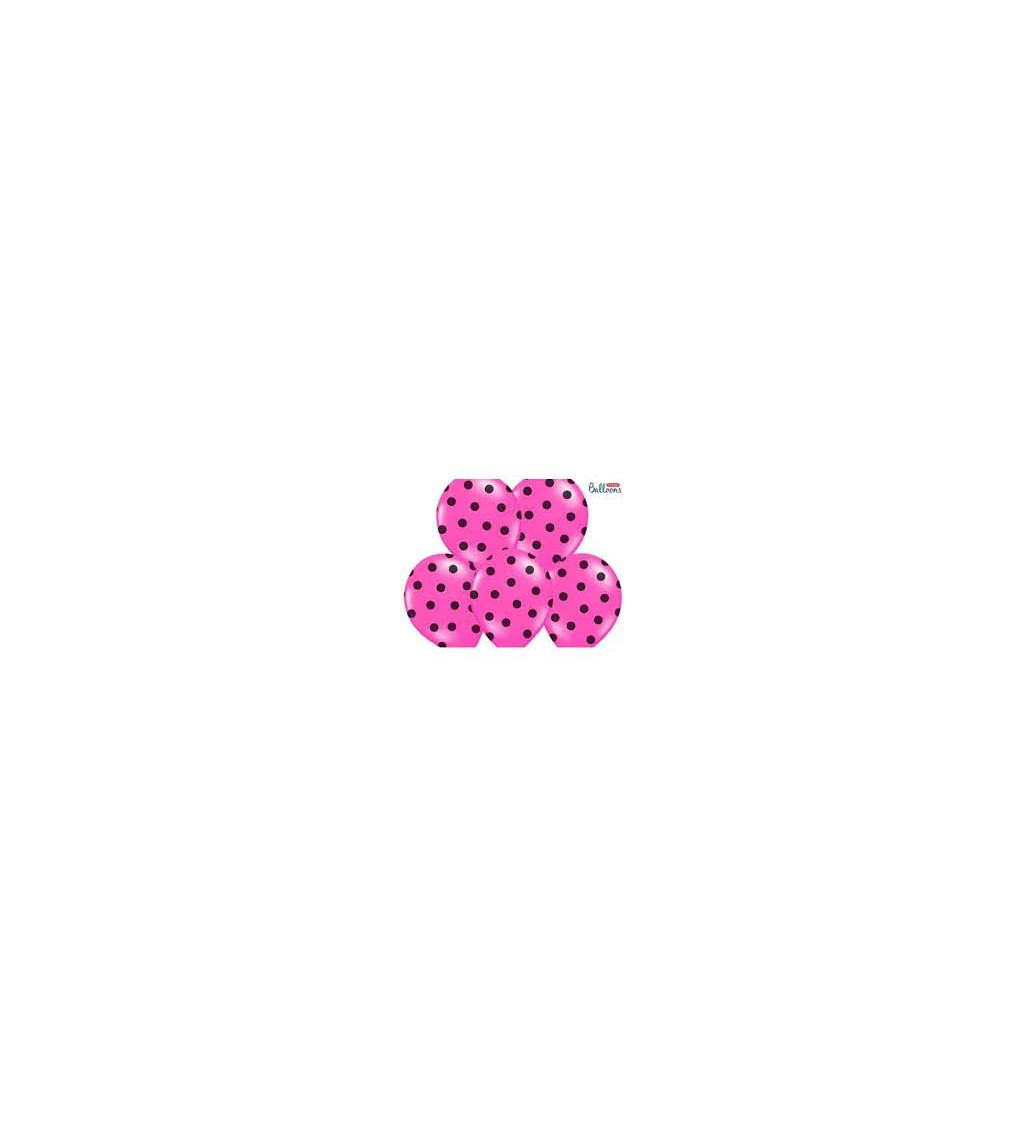Balonek - tmavě růžový s černými puntíky 6 ks