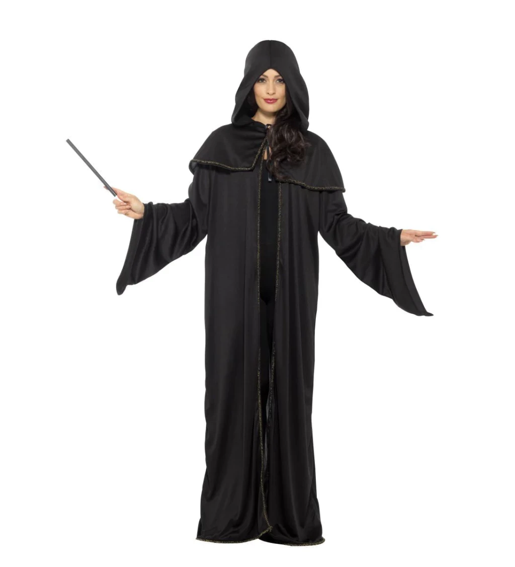 Čarodějnický plášť s kapucí - černý