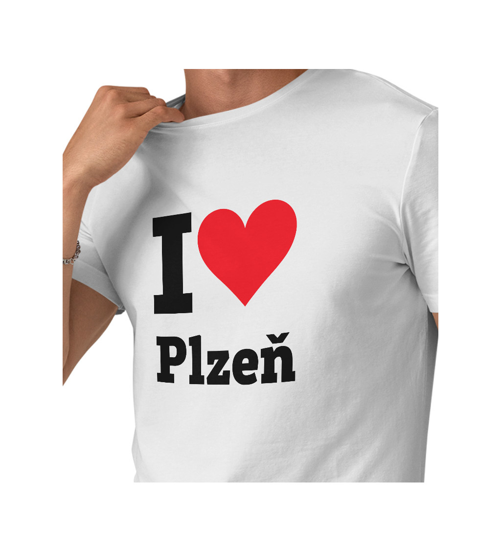 Pánské bílé tričko - I love Plzeň