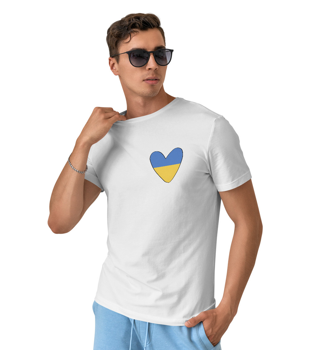 Pánské triko bílé - Srdce Ukrajina