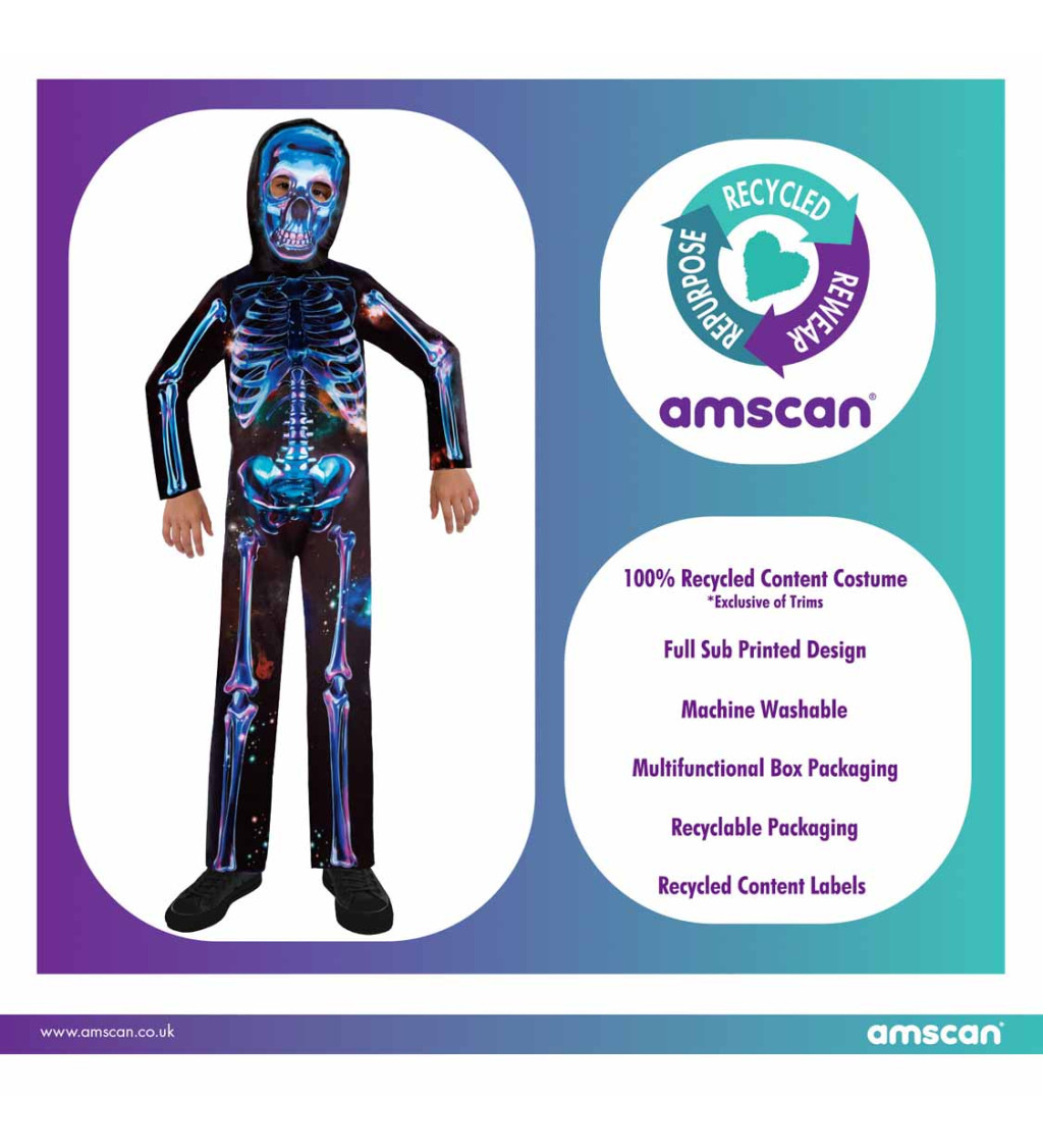Neon modrý kostlivec - dětský kostým