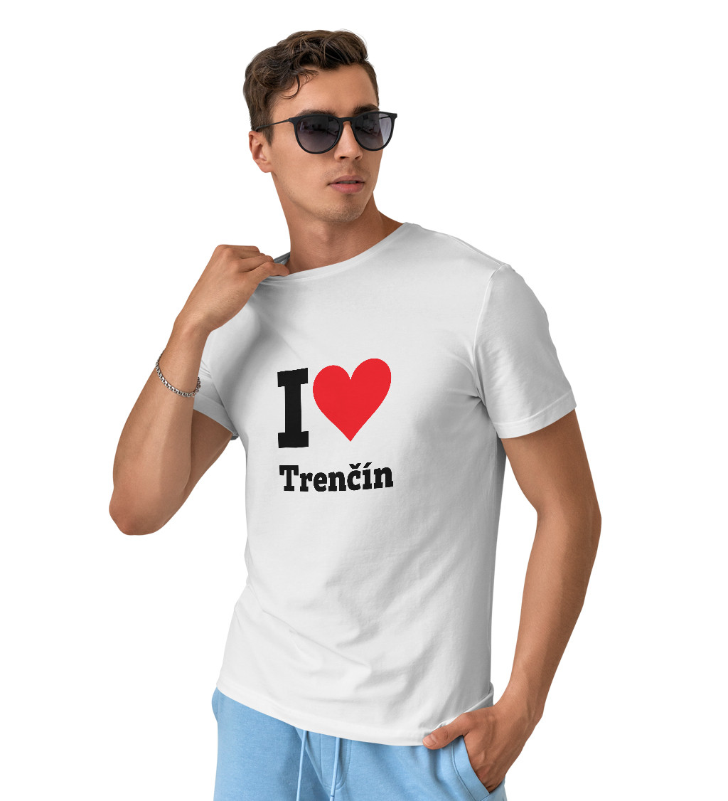 Pánské bílé triko s nápisem - I love Trenčín